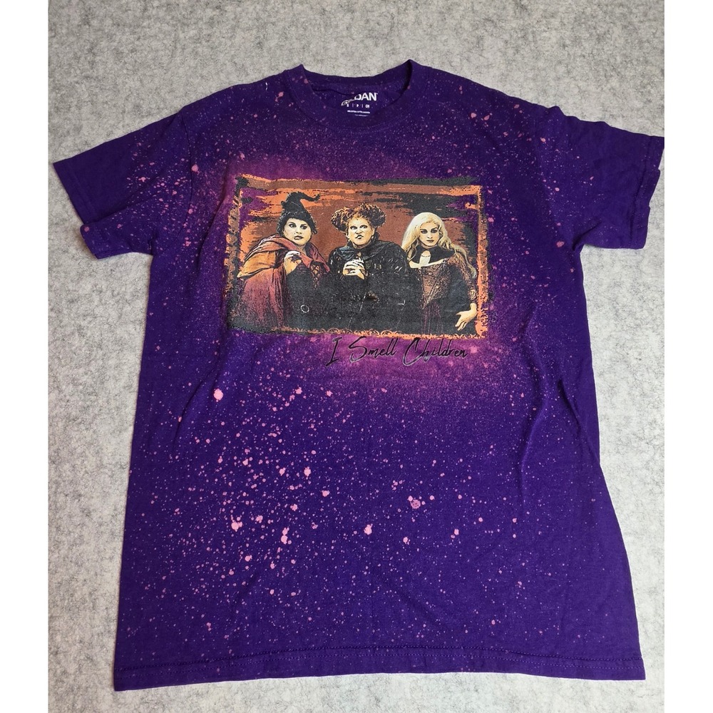 Gildan Hocus Pocus Sanderson Sisters Bleached Graphic T-Shirt Purple Small